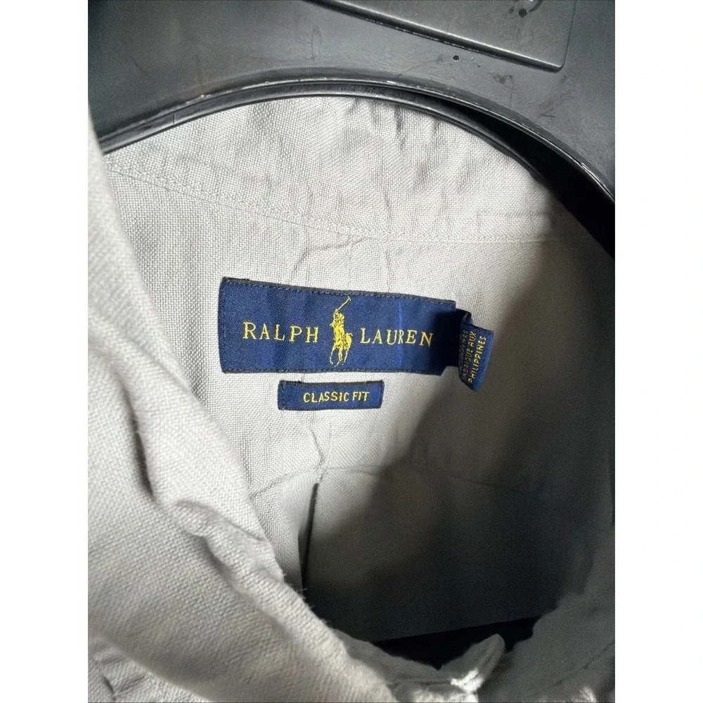 Vintage Ralph Lauren Button Down Shirt Men Gray Cotton Oxford Long Sleeve 2XL
